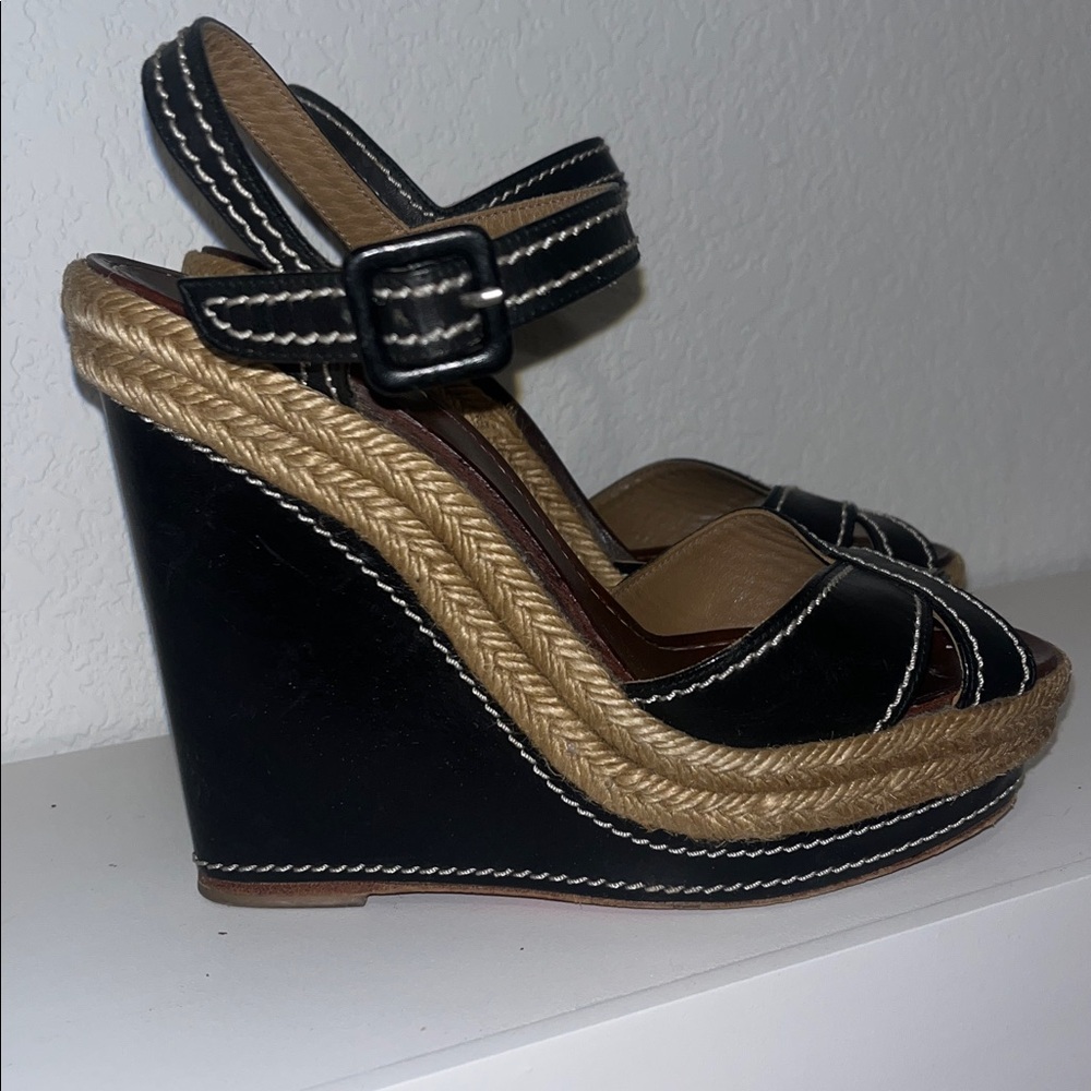 Christian Louboutin Black Wedge Sandals